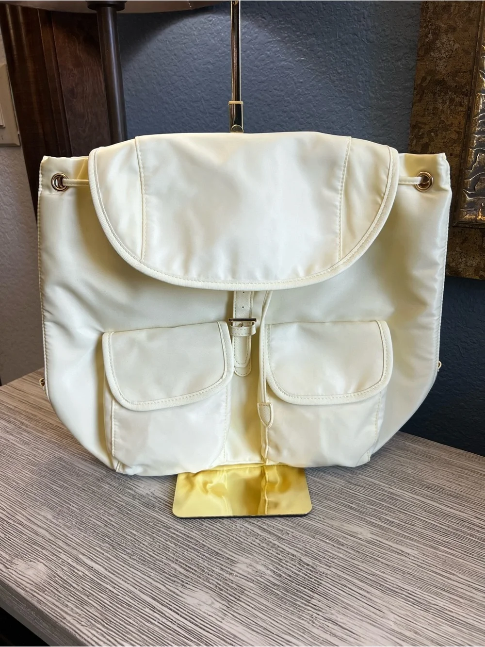 🆕 Year of Ours Light Yellow Drawstring Backpack with Front Pockets